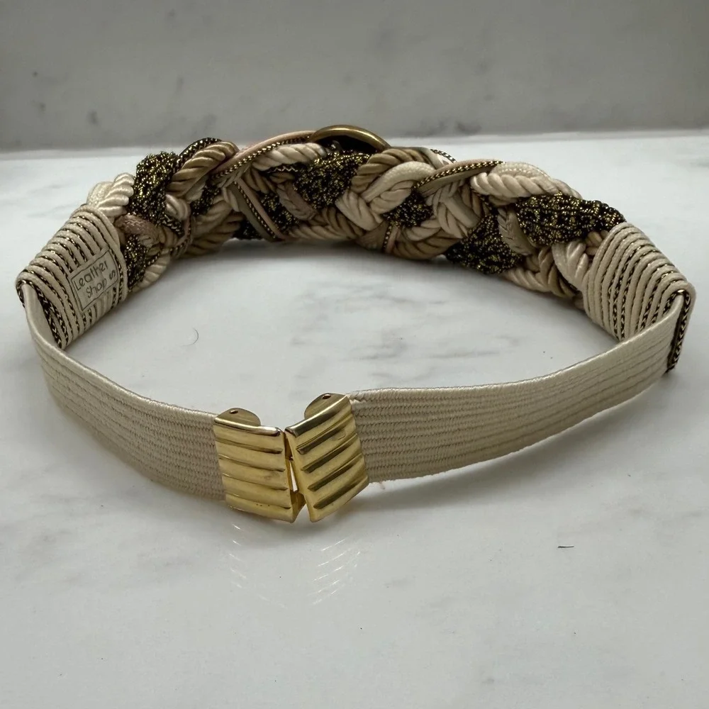 Vintage Braided Rope Statement Belt Gold‎ Medallion Elastic Boho Waist Belt